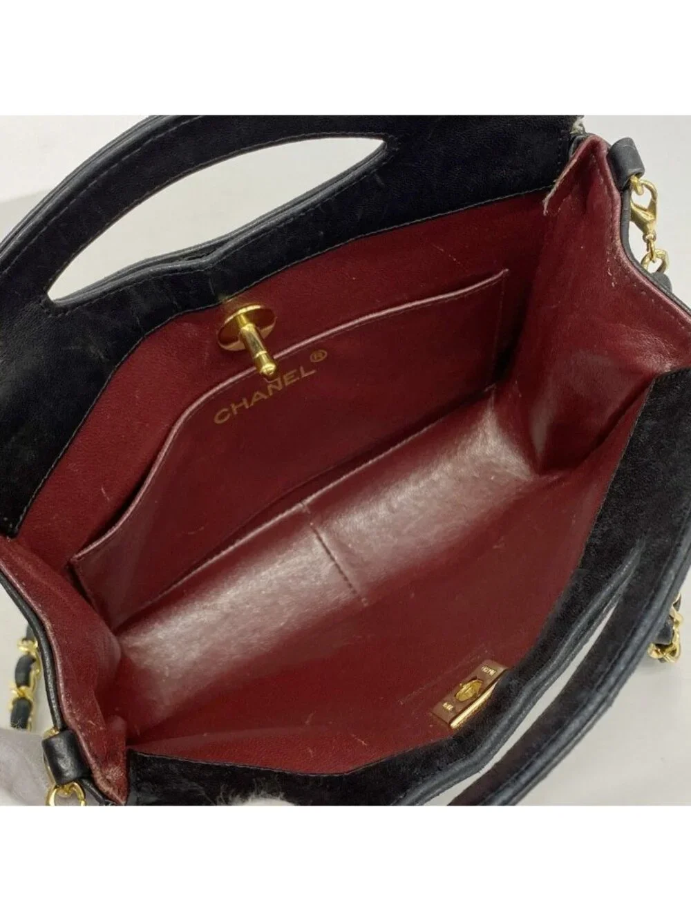 Chanel Handbag Quilted Lambskin Black Gold 2-Way